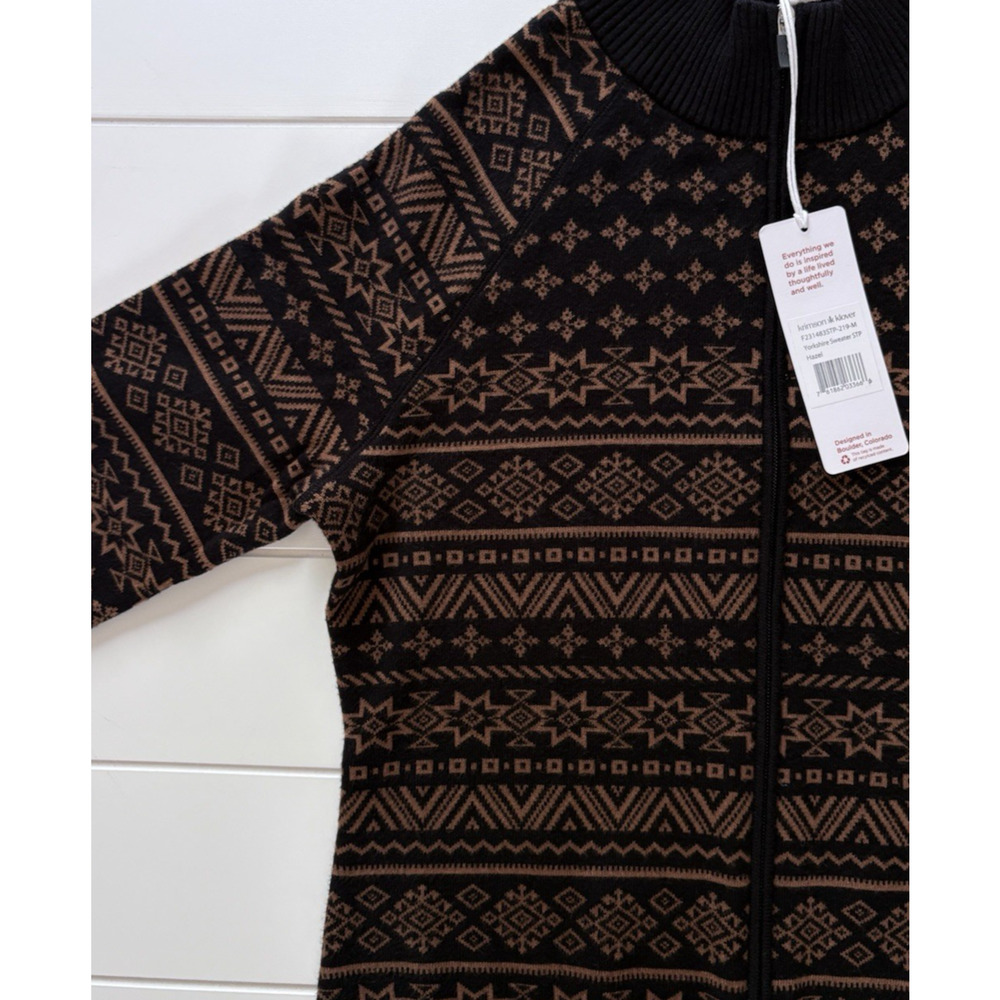 Krimson Klover Nordic Fair Isle Full Zip Yorkshire Sweater Jacket Black Brown M - Picture 6 of 12